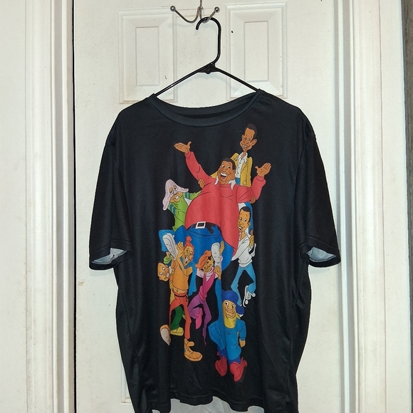Black Graphic T-Shirt with Colorful Cartoon Characters - Picture 6 of 8